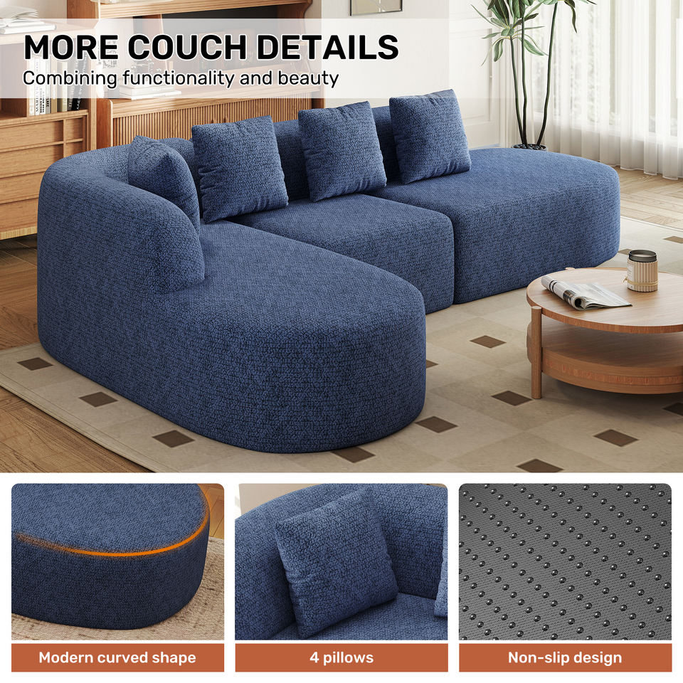 Boneless Convertible Extendable Massage Modular Sectional Sofa Chaise L-Shape Cloud Design Sponge Filled Velvet Sofa Apartment