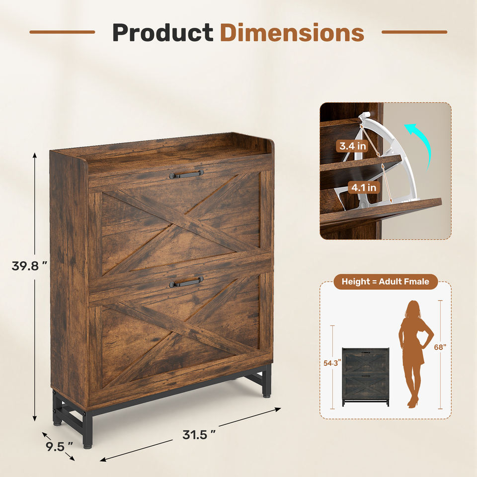 Modern Eco-Friendly Space-Saving Barn Door Flip-Top Adjustable Modular Shoe Rack Durable Wood Construction Home Furniture