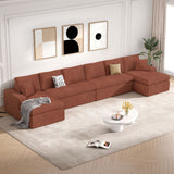 Corduroy Modular Sectional Extendable Convertible Vacuum Packed 8-Seater Square Sofa Deep Seats for Large Family