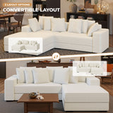 Modern Sectional Sofa Bed Set L-Shape Chaise Extra Large Reversible Fabric Cover Sponge-Filled Metal Frame Foldable Hall