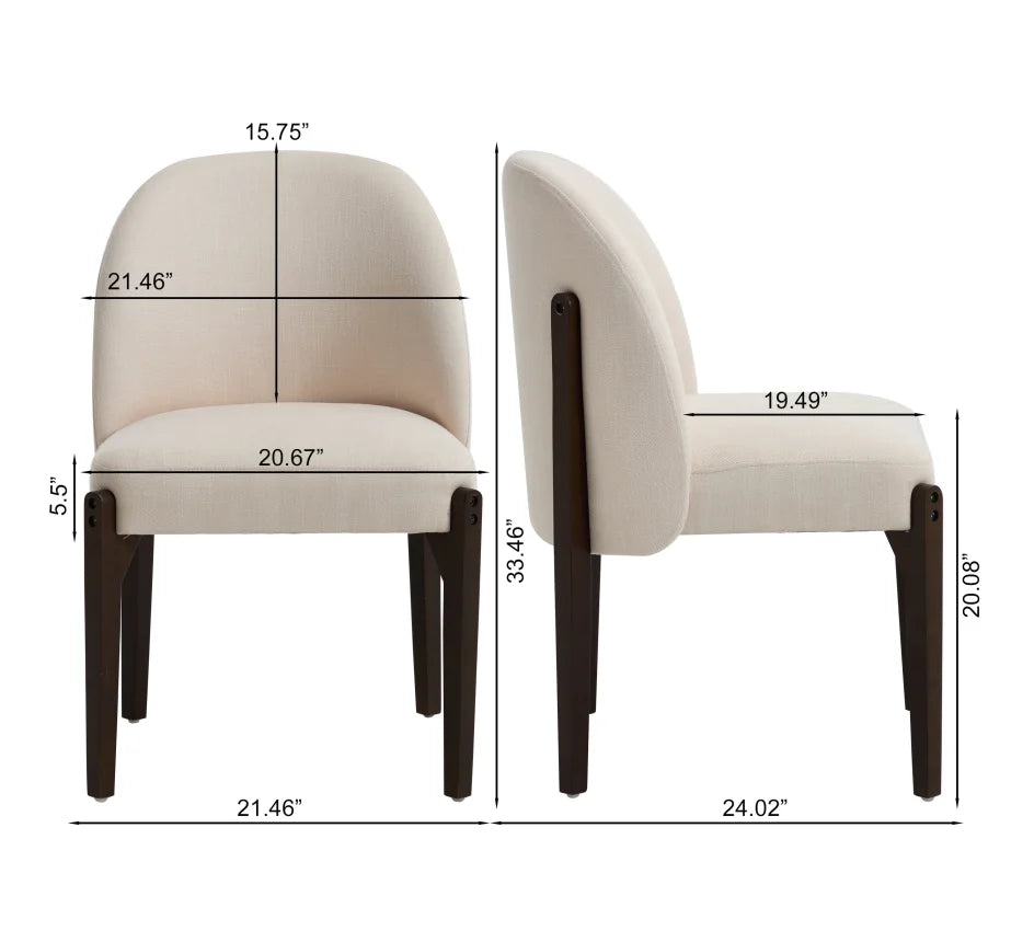 Stock Modern Upholstered Dining Chairs Set of 2 Beige Fabric with Solid Wood Legs Ergonomic Backrest for Kitchen Dining Room