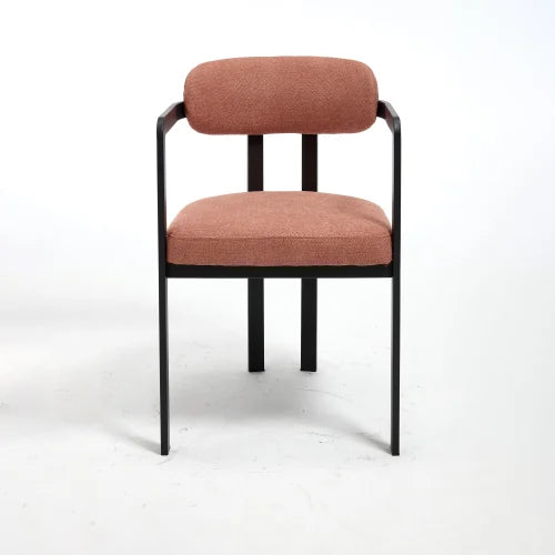 Mid-Century Modern Dining Chairs Set of 2  Soft Upholstered Fabric Chairs Black Metal Legs Ergonomic Comfort for Dining Room