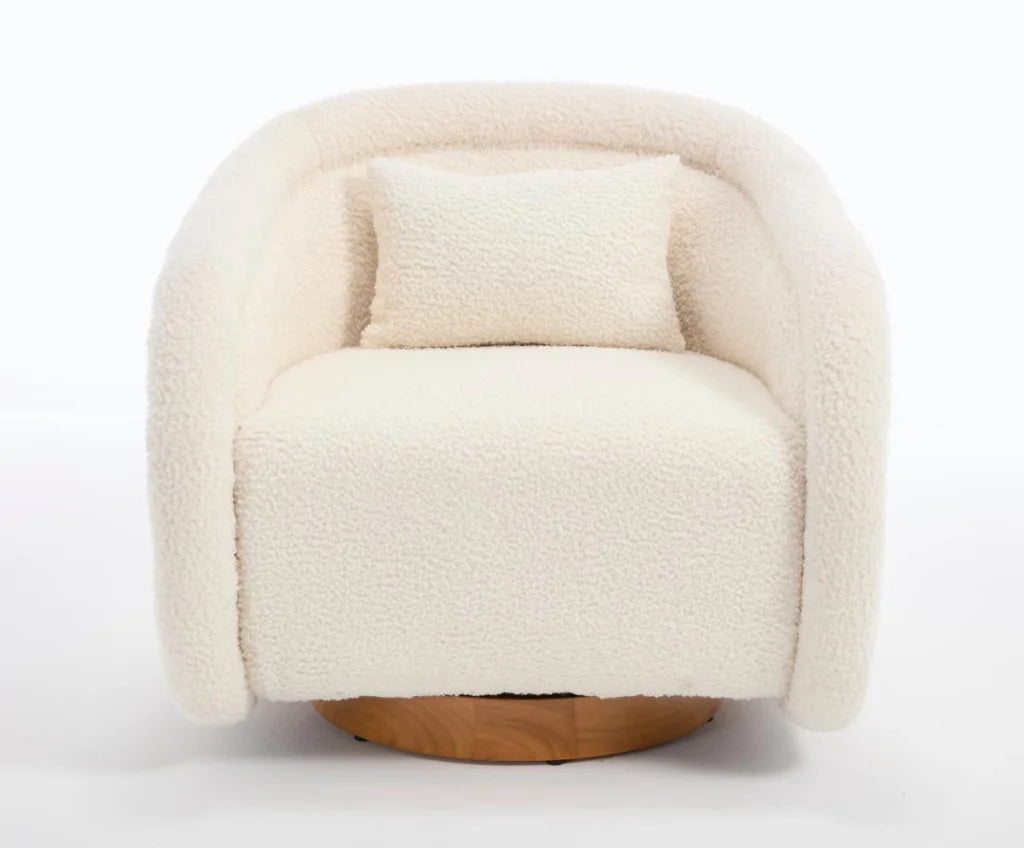 In Stock at Overseas Warehouse: 1pc/Box Luxury Boucle Fabric Swivel Accent Chairs for Living Room Furniture (white/wine Red)