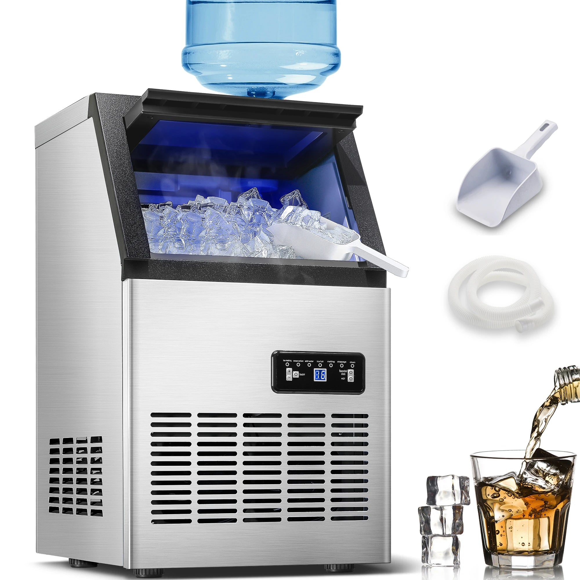 120LBS/24H Commercial Ice Maker Machine, 40 Cubes/Cycle, Self-Cleaning, Quiet Operation for Home, Restaurant, Bar, Coffee Shop