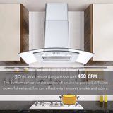 Range Hood 30 Inch, Tieasy Wall Mount Kitchen Hood , Stainless Steel Chimney and Aluminum Filters, LED Lights, 3 Speed Fan