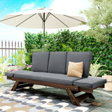 Outdoor Adjustable Brown Finish Wooden Patio Daybed Sofa Chaise Lounge With Gray Cushions