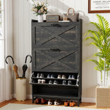 Space-Saving Durable Modular Eco-Friendly Barn Door Style Flip-Top Modern Wooden Living Room Shoe Cabinet Dustproof Dining Home