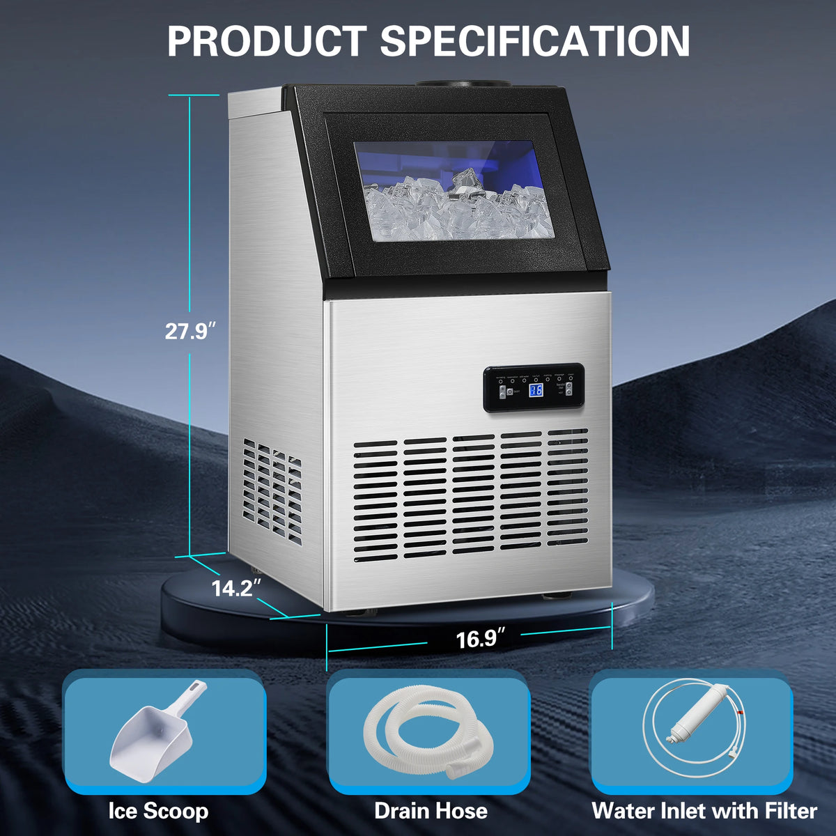 120LBS/24H Commercial Ice Maker Machine, 40 Cubes/Cycle, Self-Cleaning, Quiet Operation for Home, Restaurant, Bar, Coffee Shop