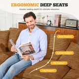 Corduroy Square 2-Seater Chaise Sofa Sponge Deep Seats Pillows Vacuum Packed Oversized Loveseat for Large Spaces Hospital Mall