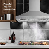 Range Hood, Range Hoods 30 Inch Stainless Steel, 450 CFM Kitchen Hood with LED Light Baffle Filters, 3 Speed Exhaust Fan