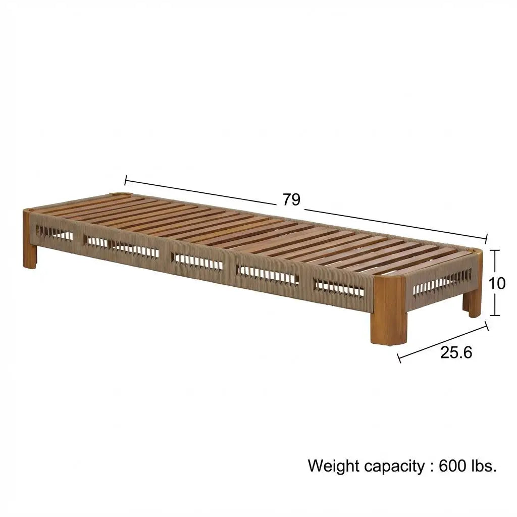 Acacia Wood Outdoor Patio Chaise Lounge with Adjustable Backrest