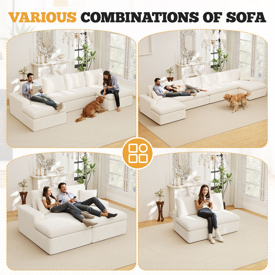 Modular Convertible Eco-Friendly Square Velvet Sectional Sofa Deep Seats Vacuum Packed Oversized Design Includes Pillows for