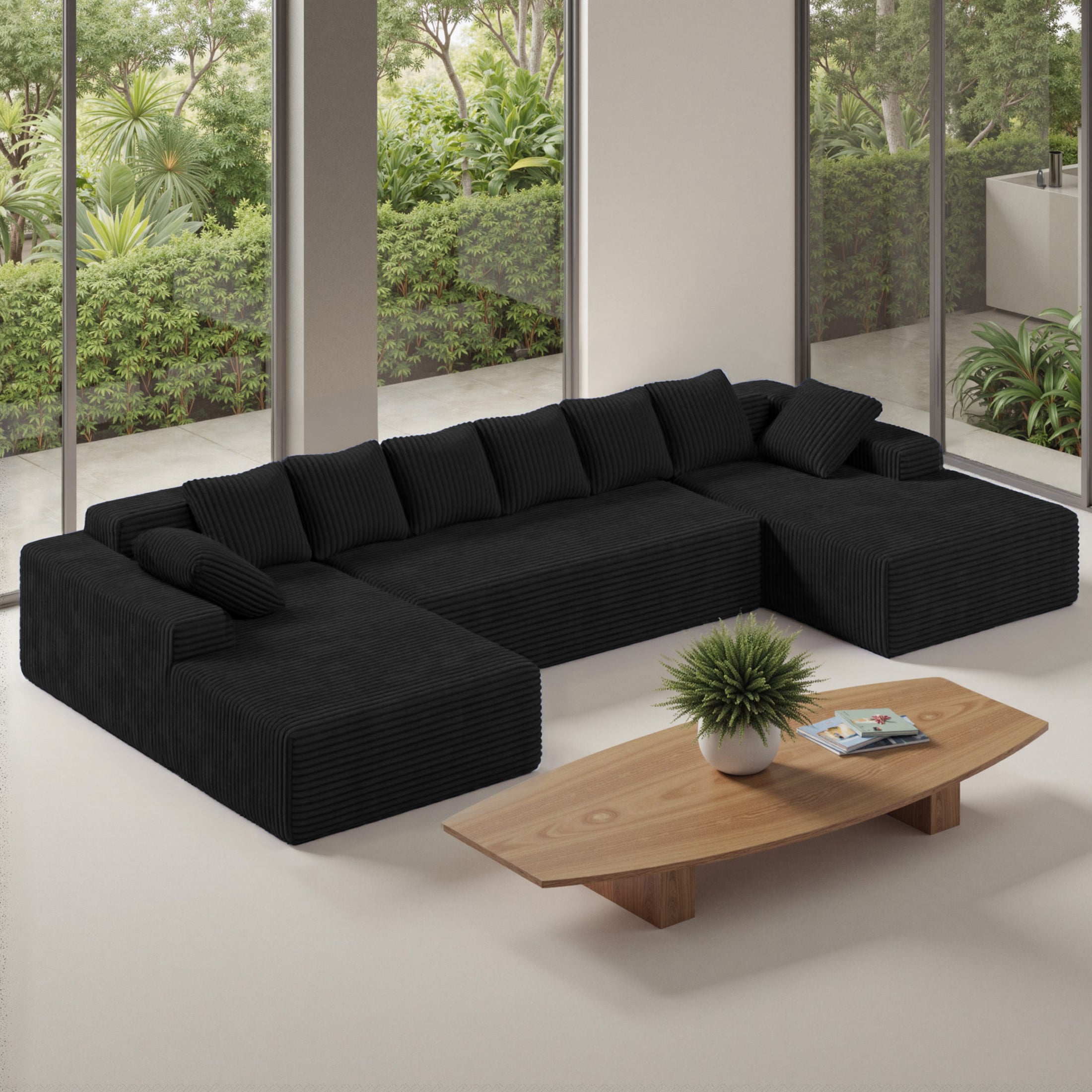 Cloud Extendable Sectional Couches Chaise Lounge U-Shaped No Assembly Required Deep Seat Modular Sofa Set Hall Sponge Foldable