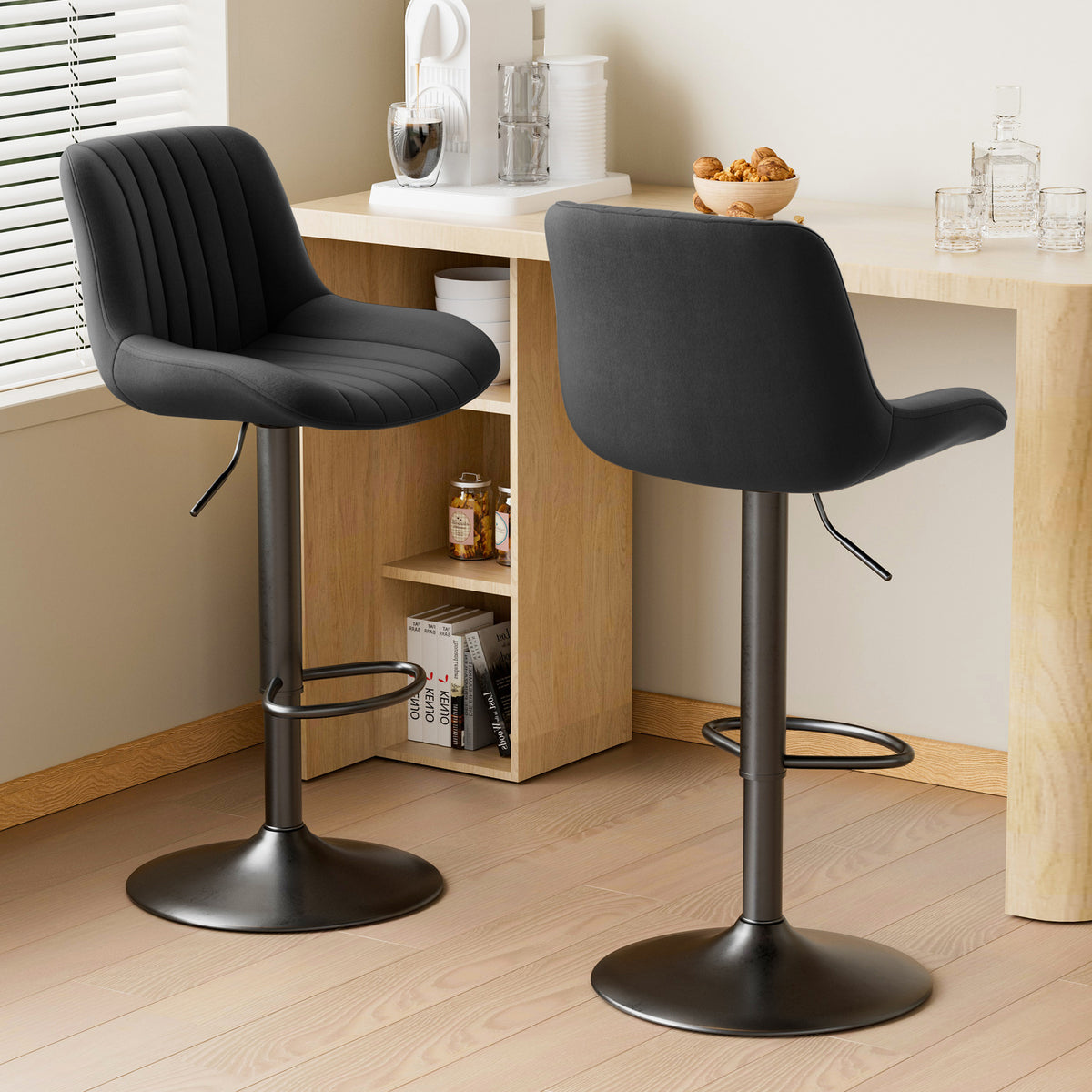 Adjustable Steady Modern Swivel Bar Stools Backs Counter Height Synthetic Leather Outdoor Mall Dining Living Room Use Iron Frame (Set of 2)