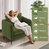 Velvet Comfy Single Seat Sofa Chair Mid-Century Modern Armchair with 1 Pillow and Metal Legs for Bedroom Office Reading
