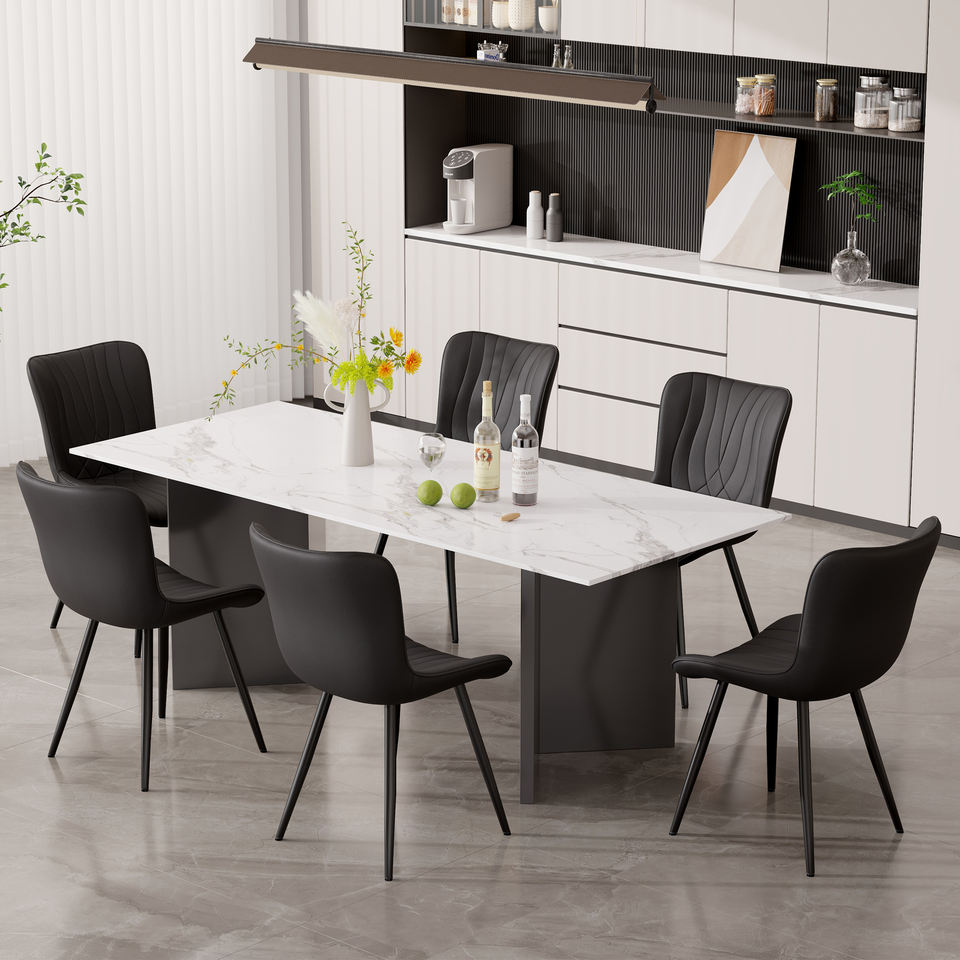 PU Leather Upholstered Soft Comfy Dining Chair-Modern Armless Side Chair Sturdy Metal Legs Commercial Use Eco-Friendly Outdoor (Set of 2)