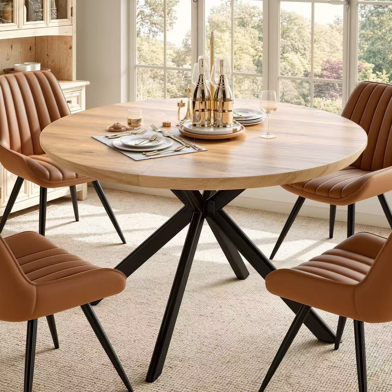 Hidden storage compartment built into the solid wood dining table