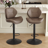 Modern Adjustable Steady Outdoor Rustic Bar Stools Ergonomic PU Leather Stainless Steel Frame Double-Layer Cushion Counter (Set of 2)