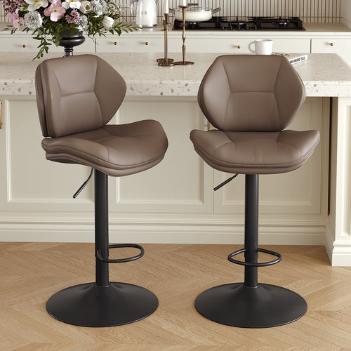 Adjustable outdoor bar stools set of 2 with brown PU leather seats and stainless steel frames