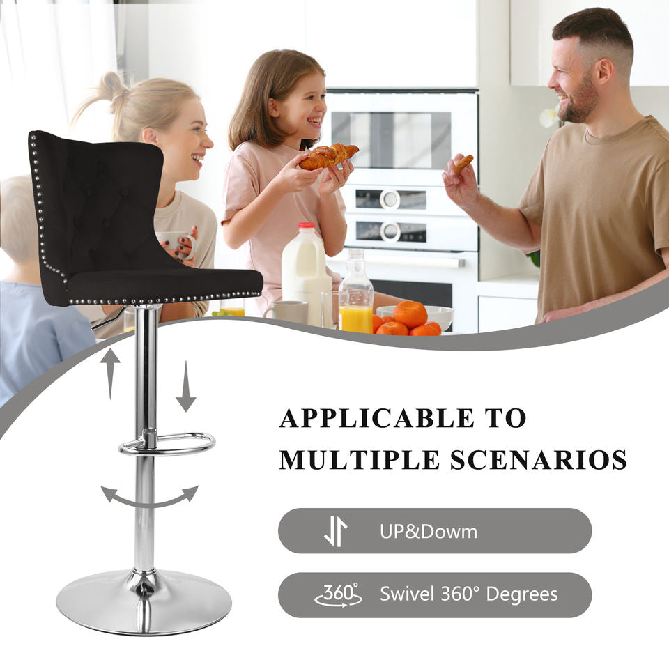 Velvet Swivel Bar Stools Modern High Back Metal Footrest Adjustable Water Resistant for Hotel Dining Living Room Workshop (Set of 2)