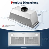 Range Hood Insert 30 Inch Stainless Steel Built-in Kitchen Hood with 13m³ / Min, Ductless/Ducted Range Hood, Push Button Control