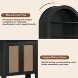 Arched Modern Eco-Friendly Durable Wood Multifunction Bookshelf Rattan Doors Adjustable Shelves Tall Ample Storage Display