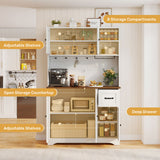 Solid Wood Modern Kitchen Pantry Cabinet Tall Storage Drawers Adjustable Shelves Freestanding Hutch Eco-Friendly Water Resistant