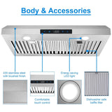 Range Hood 30 Inch Under Cabinet, Range Hoods with Touch Control,3-Venting Kitchen Hood,Stainless Steel Vent Hood