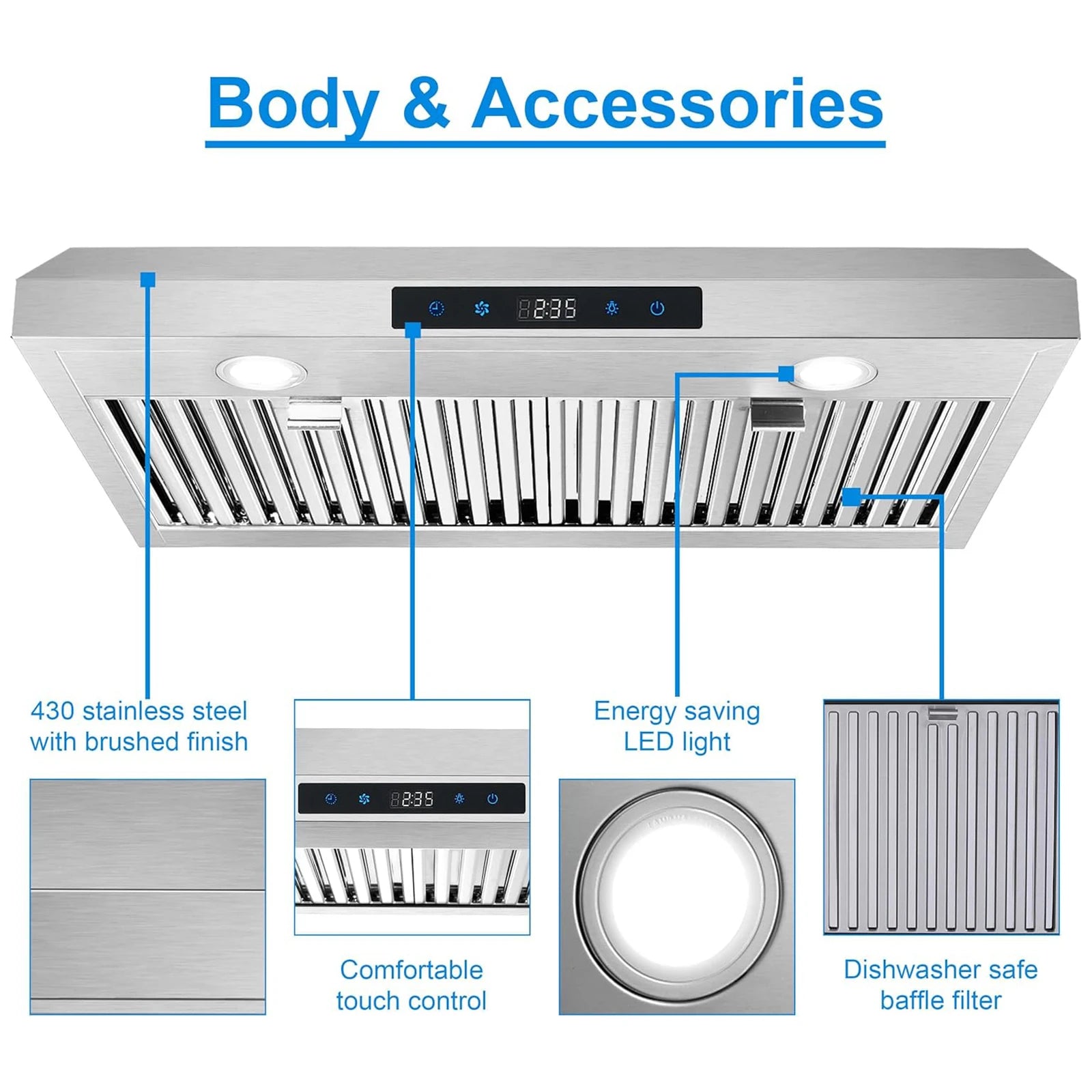 Range Hood 30 Inch Under Cabinet, Range Hoods with Touch Control,3-Venting Kitchen Hood,Stainless Steel Vent H - view 4