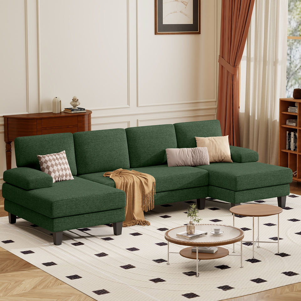 U-Shaped Sectional Sofa Living Room Modern Modular Extendable Double Lounge Sleeper Convertible Apartment Sponge Hotel Mall