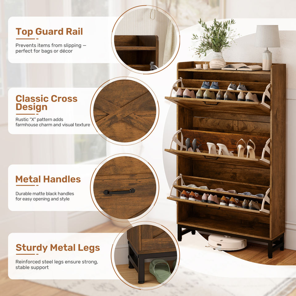 Space-Saving Durable Modular Eco-Friendly Barn Door Style Flip-Top Modern Wooden Living Room Shoe Cabinet Dustproof Dining Home