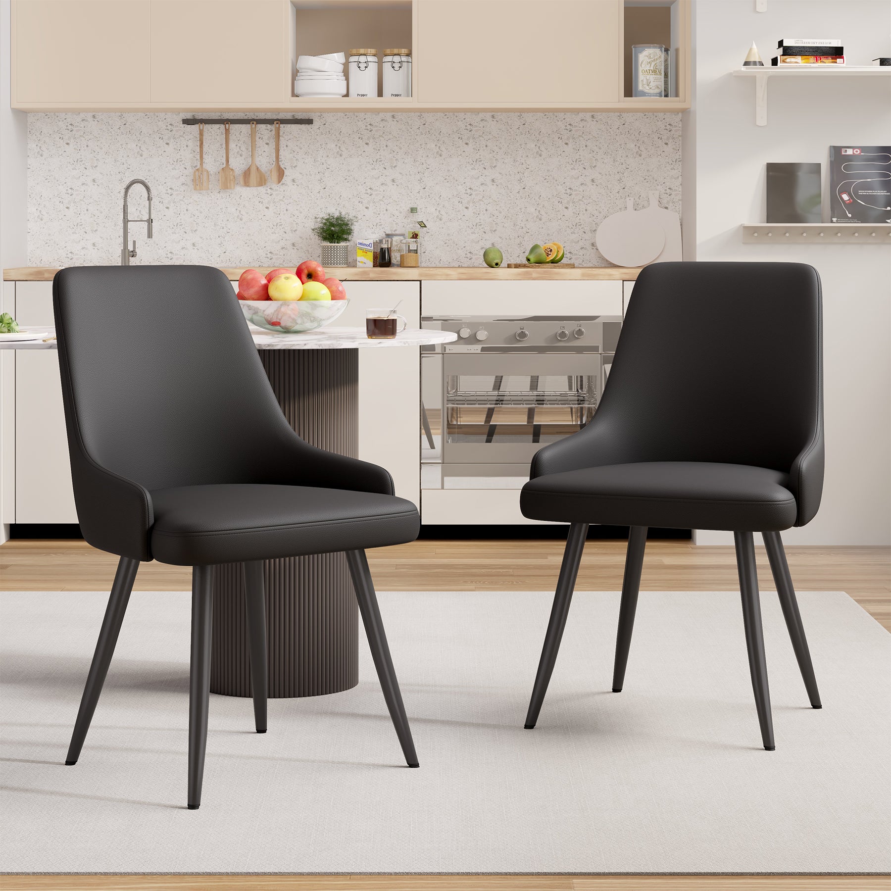 Contemporary Reclining Dining Chairs PU Leather Upholstered Eco-Friendly Waterproof Thick Cushion Home Office Apartment (Set of 2)