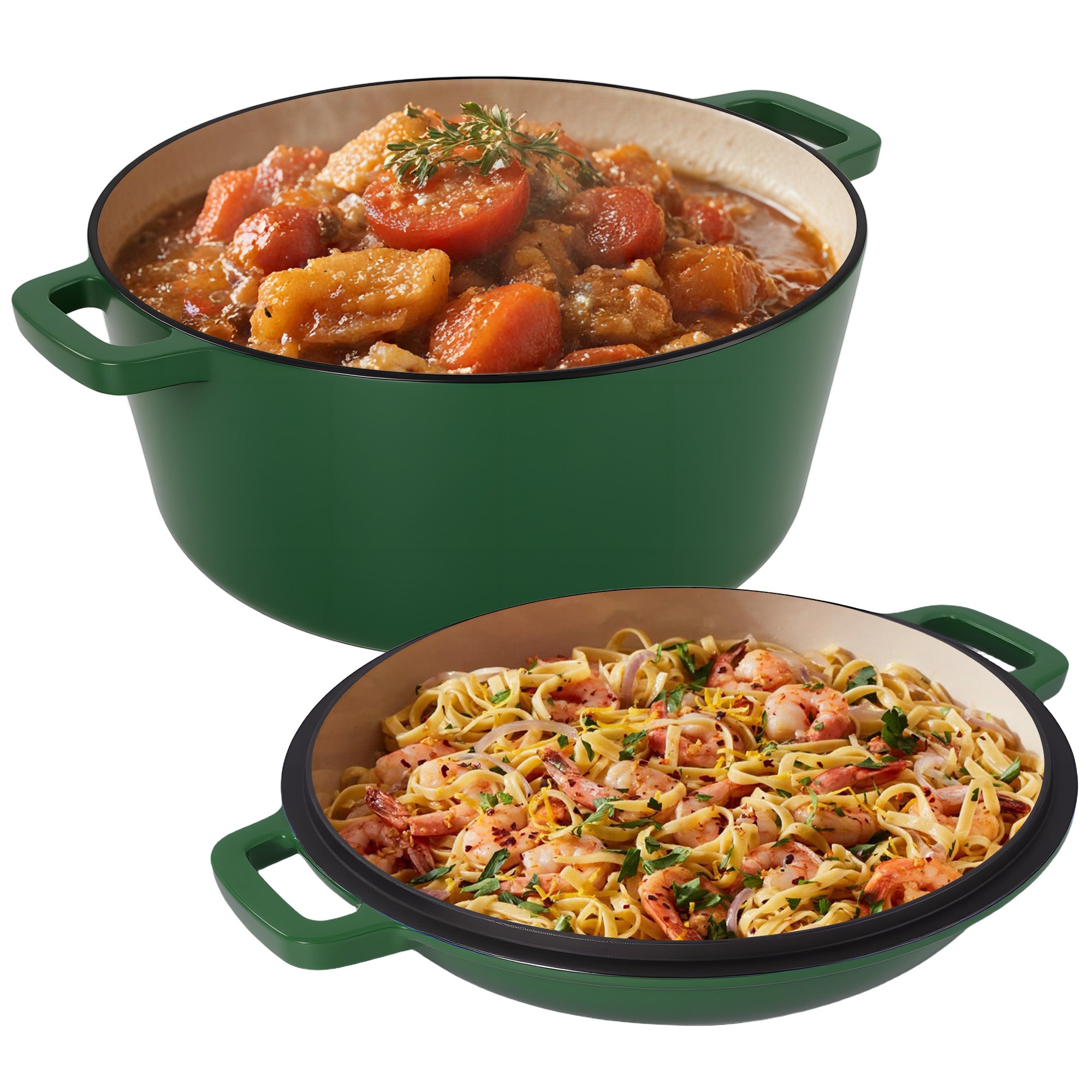 6QT Ceramic Dutch Oven 2QT Aluminum Lid Ceramic Non-Stick Coating Stainless Steel Bottom Dishwasher Safe Oven Safe Roasting Gas
