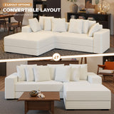 Modern Sectional Sofa Bed Set L-Shape Chaise Foldable Non-Inflatable Sponge Extra Large Reversible Corduroy Cover Metal Frame