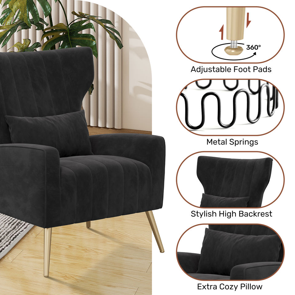 Modern Handmade Convertible Accent Chairs Upholstered Velvet Fabric Reading Chair Mid Century Arm Chair Comfy Armchair