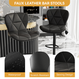 Modern Outdoor Adjustable Swivel PU Faux Leather Upholstered Iron Frame Counter Height High Backrest Home Bar Kitchen Island (Set of 2)