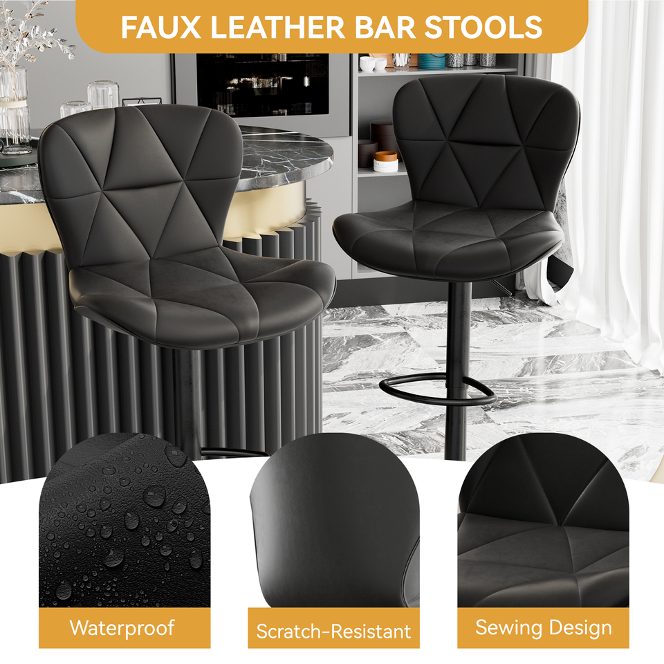 Modern Outdoor Adjustable Swivel PU Faux Leather Upholstered Iron Frame Counter Height High Backrest Home Bar Kitchen Island (Set of 2)