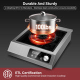 Commercial Induction Cooktop,1800W Induction Burner with Sensor Touch, Knob and LCD Screen,ETL-Certified Single Electric Burner