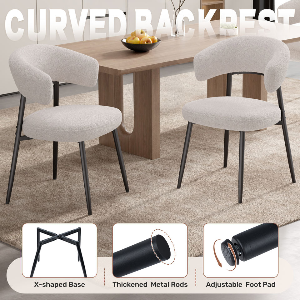 Modern Velvet Leisure Chair Curved Wing Backrest Thickened Metal Legs Soft Comfort Living Room Home Office Dining Hotel Use (Set of 4)