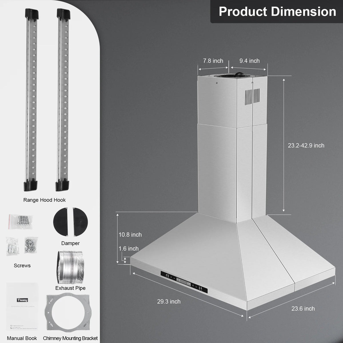 30" Island Range Hood 700 CFM Ceiling Mount Kitchen Vent Hood with Gesture/Touch Control, 3Speed Fan & 4 LED Lights,Time Setting