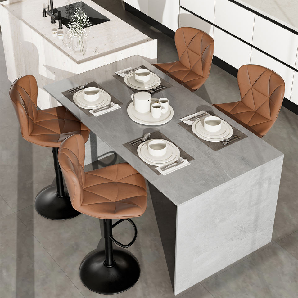 Modern PU Leather Swivel Bar Stool Diamond Stitching Height Adjustable Home Bar Dining Stable Iron Base