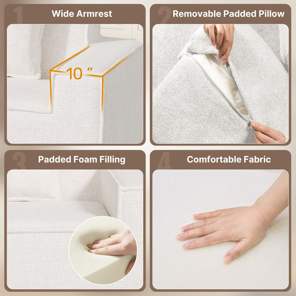 Modern Boucle Chenille Three Seat Sofa Bed Non-Assembly No Legs Cloud Sofa Removable Pillows Sponge Filling Convertible Massage