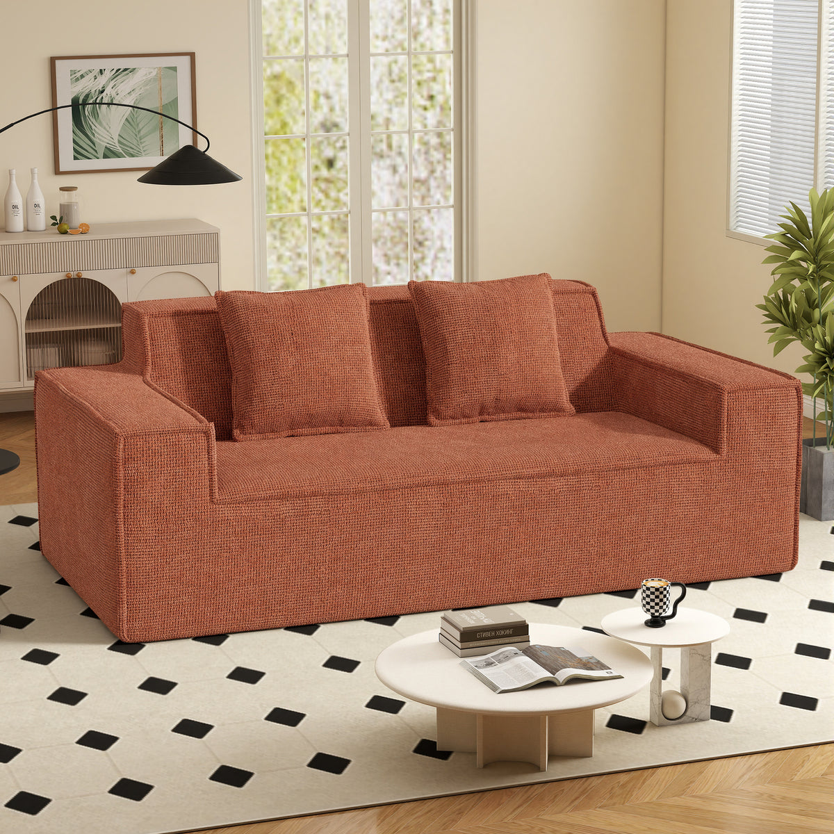 Modern Boucle Chenille Three Seat Sofa Bed Non-Assembly No Legs Cloud Sofa Removable Pillows Sponge Filling Convertible Massage