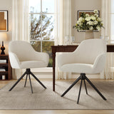 Modern Beige Linen Tufted Portable Reclining Swivel Dining Chair with 360 Rotation Ergonomic Backrest for Home Restaurant Hotel (Set of 2)