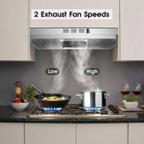 Range Hood 30 Inch Under Cabinet, Stainless Steel Kitchen Vent Hood 280CFM, Built-in Kitchen Stove Hood W/Rocker Button Control