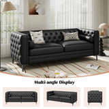 Modern Chesterfield Convertible Loveseat Waterproof Faux Leather Sofa Cooling Wide Seat Bolster Pillows for Apartment School