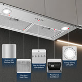 Range Hood Insert 30 Inch Stainless Steel Built-in Kitchen Hood with 13m³ / Min, Ductless/Ducted Range Hood, Push Button Control
