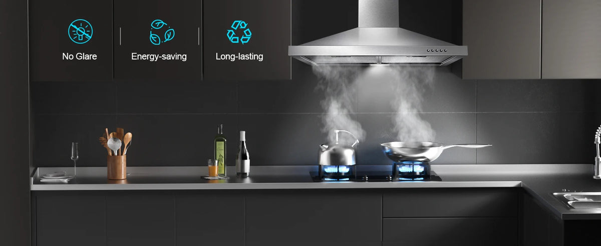 Wall Mount Range Hood 30 Inch Stainless Steel Chimney-Style Over Stove Vent Hood with LED Light, 3 Speed Exhaust Fan, 450 CFM