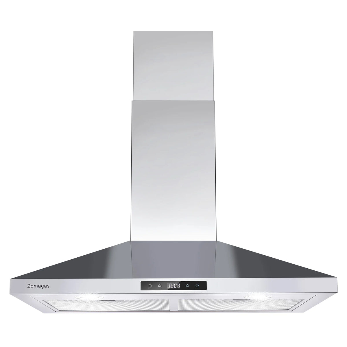 30 Inch Wall Mount Range Hood 450CFM Touch Control LED Stainless Steel Filter 3 Speed Fan 2 LED Lights Adjustable Chimney