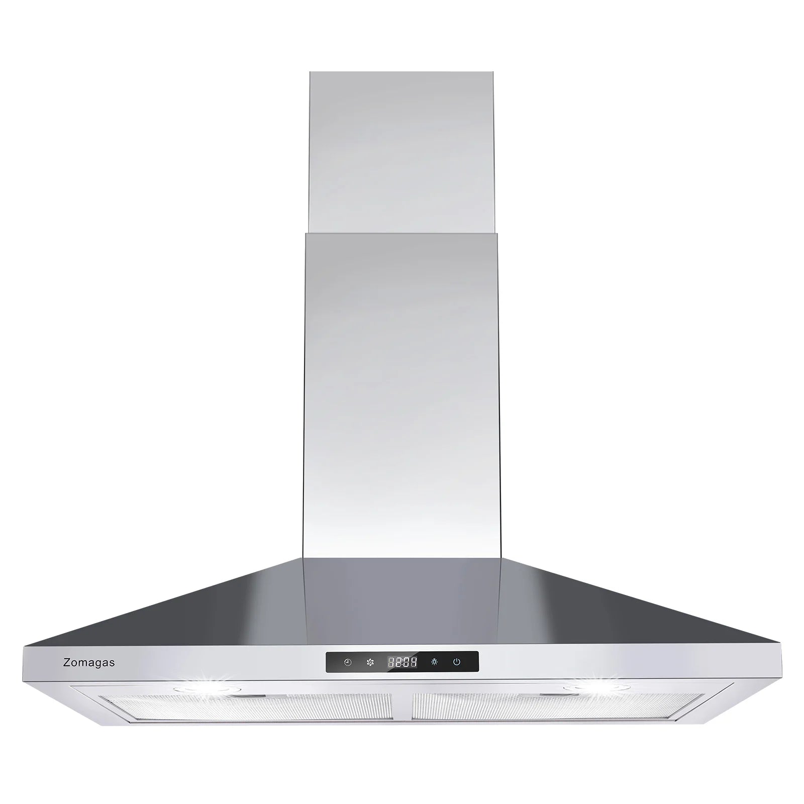 30 Inch Wall Mount Range Hood 450CFM Touch Control LED Stainless Steel Filter 3 Speed Fan 2 LED Lights Adjustable Chimney